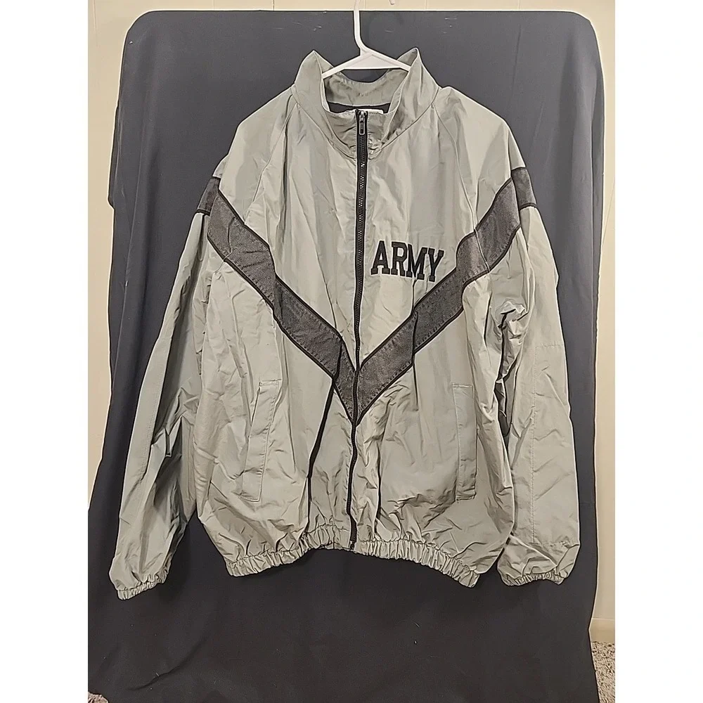 US Army IPFU Jacket Mens Medium Long Gray Nylon Full Zip Mesh Lined Windbreaker - Picture 1 of 7